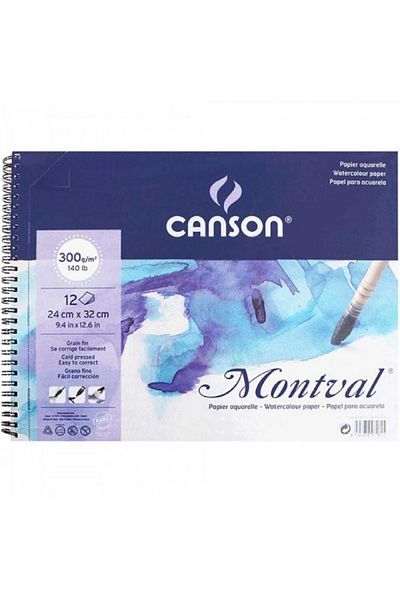 Canson Montval Aquarelle Cold Pressed 300gr Spiral Water Color Block 12 Sheets 24x32cm