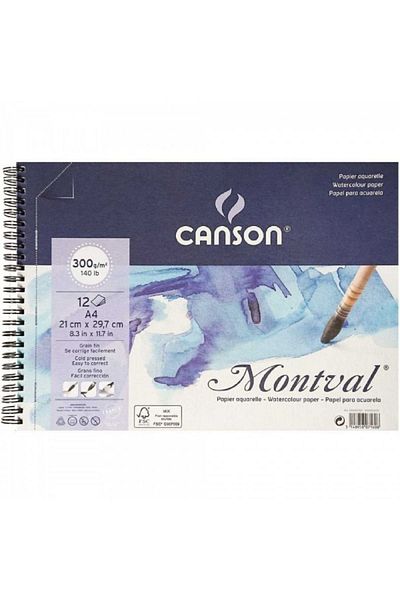 Canson Montval Aquarelle Cold Pressed 300gr Spiral Water Color Block 12 Sheets A4 (21x29.7cm)