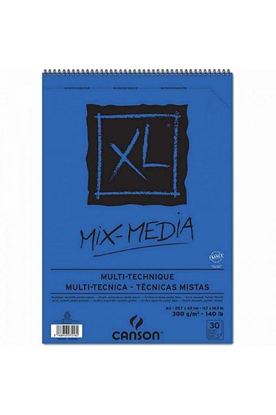 Canson Xl Mix Media 300gr Medium Textured Multi-Purpose Spiral Picture Block 30 Pages A3 (29.7x42cm)