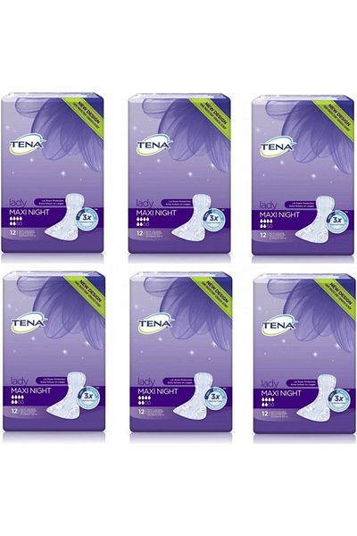 TENA Lady Maxi Night Women's Bladder Pad 6 Pack 72 Pieces