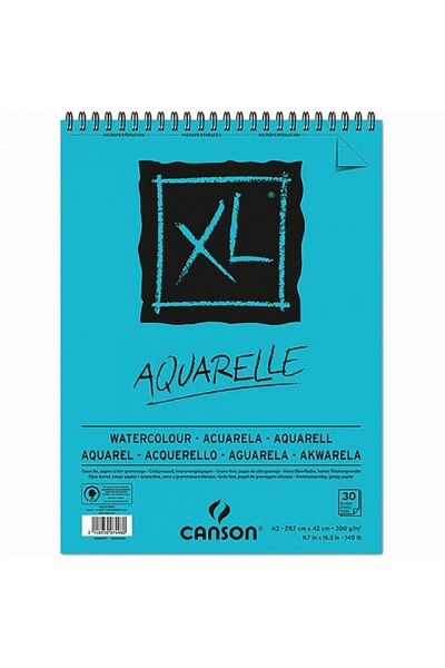 Canson Xl Aquarelle Cold Pressed 300gr Spiral Water Color Block 30 Sheets A3 (29.7x42cm)