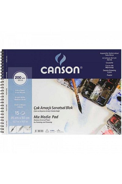 Canson Multi Purpose Art Pad Medium Grain 200gr Multi-Purpose Picture Notebook 15 Sheets 35x50cm