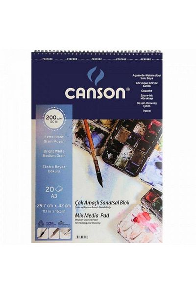 Canson Multi Purpose Art Pad Medium Grain 200gr Multi-Purpose Painting Book 20 Sheets A3 (29.7x42cm)