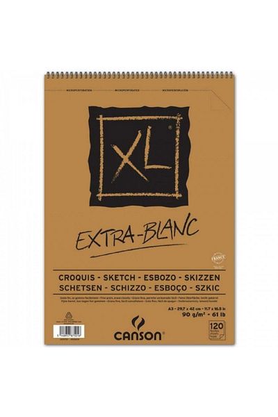 Canson Xl Extra White Sketch Spiral Pad 90gr Spiral Drawing Block 120 Sheets A3 (29.7x42cm)