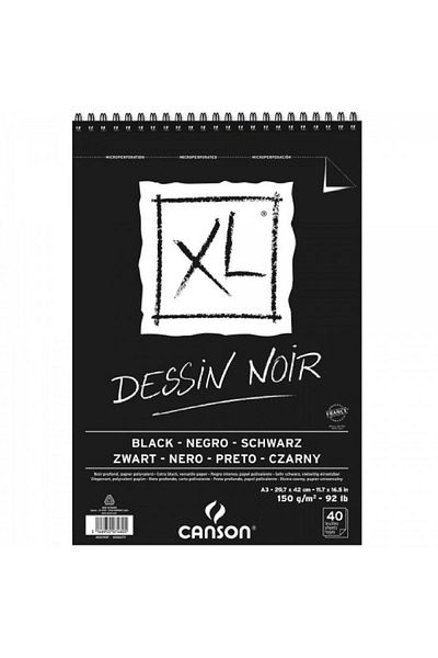 Canson Xl Black Spiral Drawing Block 150gr 40 Sheets A3 (29.7x42cm)