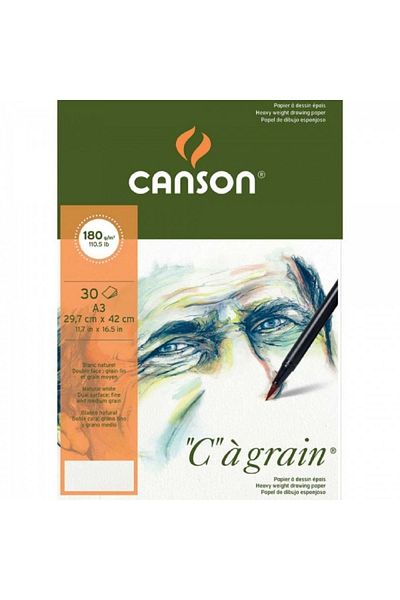 Canson Ca Grain Pad 180gr Natural White Drawing Block 30 Sheets A3 (29.7x42cm)