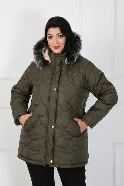 By Alba Collection Women's Khaki Quilted Wool Plus Size Coat