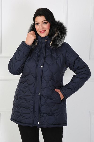 By Alba Collection Women's Navy Blue Bag Pocket Quilted Wool Large Size Coat