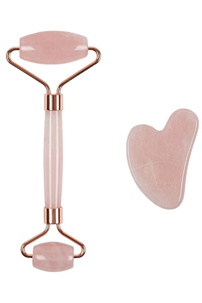 İLTERUS Pembe Kuvars Face Roller Ve Pembe Kuvars Kalp Gua Sha (premium Set)