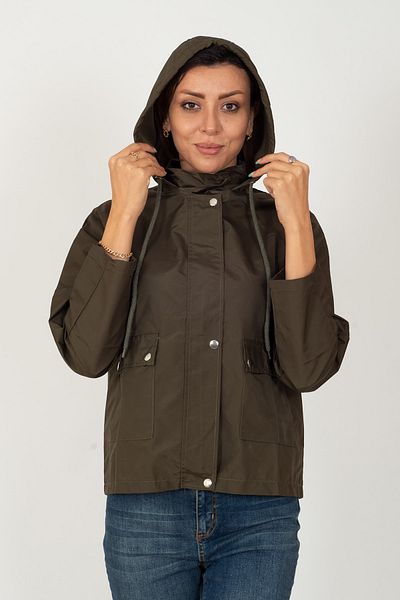 Primaro Zippered Snap Hooded Khaki Windbreaker Raincoat with Pockets