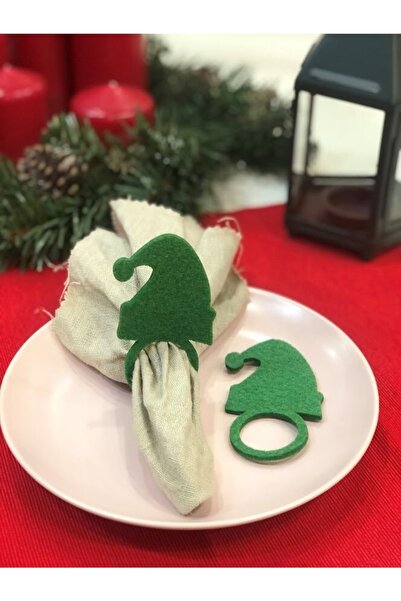 Denseden Decorative Christmas Napkin Holder 6-Piece Green Hat Motif Felt Napk...
