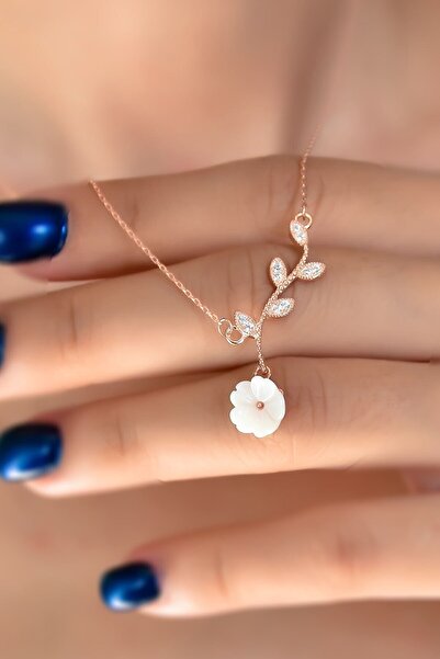 Ervanur 925 Ayar Gümüş Taşlı Manolya Çiçeği Kadın Kolye