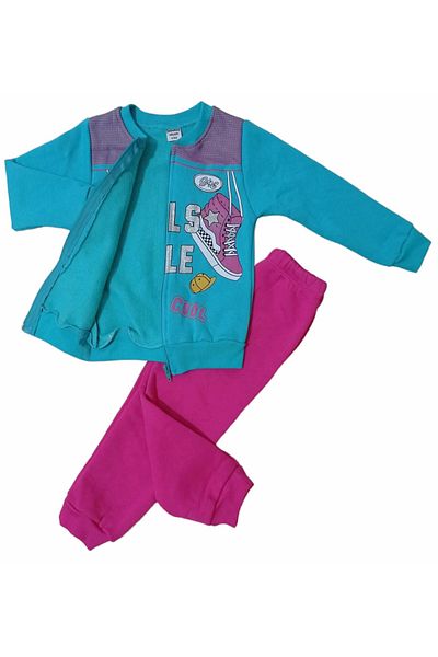 krm kerem bebe Winter Zippered Shoe Patterned Tracksuit Set with Fleece Inside