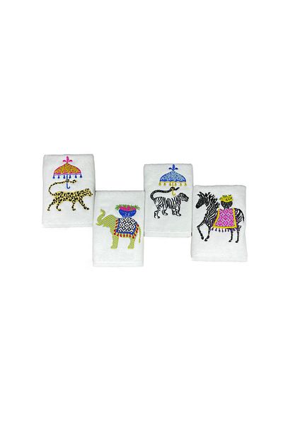 ge living Decorative Safari Animals Patterned Hand Towel Set (4 PCS)