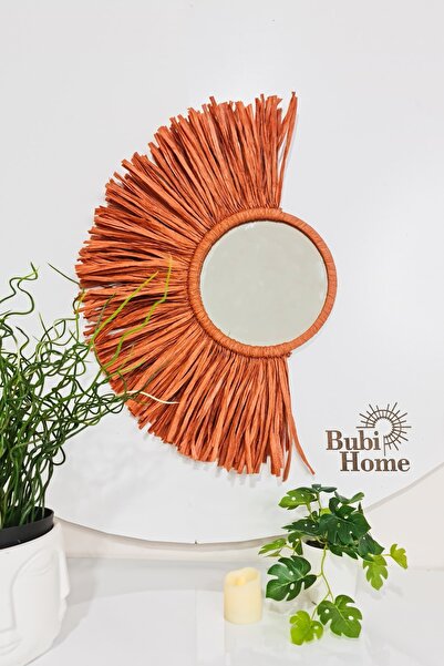Bubihome Bohem Dekoratif Ayna Kiremit Rafya Ayna