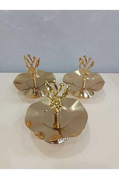 EbrarHome 3 Pieces Japanese Rose Detailed Gold Single Layer Presentation Bowl Cookie Bowl Fruit Bowl Turkish Delight Bowl Sugar Bowl