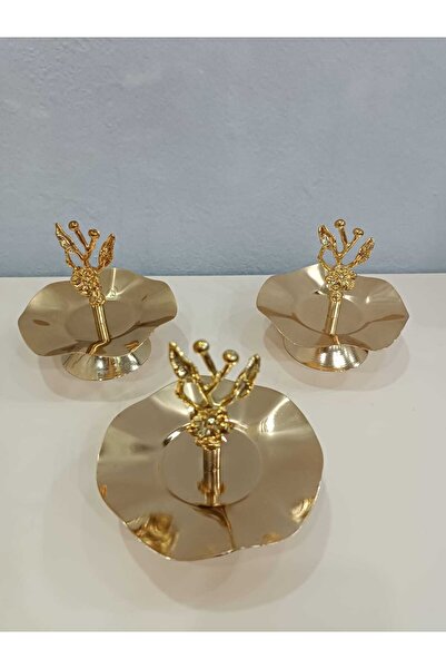 EbrarHome 3 Pieces Japanese Rose Detailed Gold Single Layer Presentation Bowl Cookie Bowl Fruit Bowl Turkish Delight Bowl Sugar Bowl