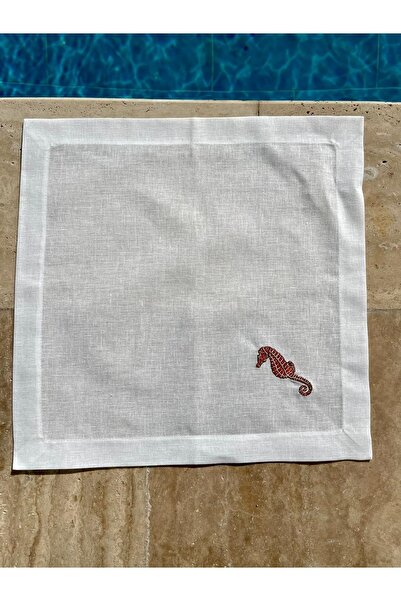 Klas Home Decor منديل الكتان الفرنسي المطرز على شكل فرس البحر