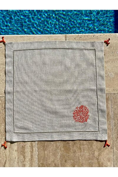 Klas Home Decor منديل من الكتان باللون البيج مع تطريز مطرز بالخرز المرجاني ال...