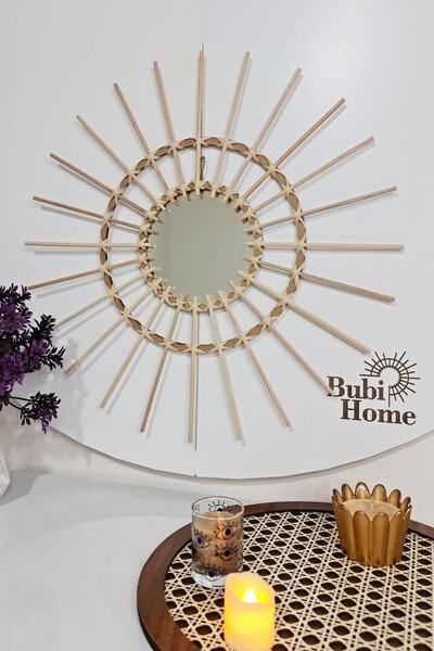 Bubihome Bambu Ayna Doğal Ipli Dekoratif Bohem Ayna