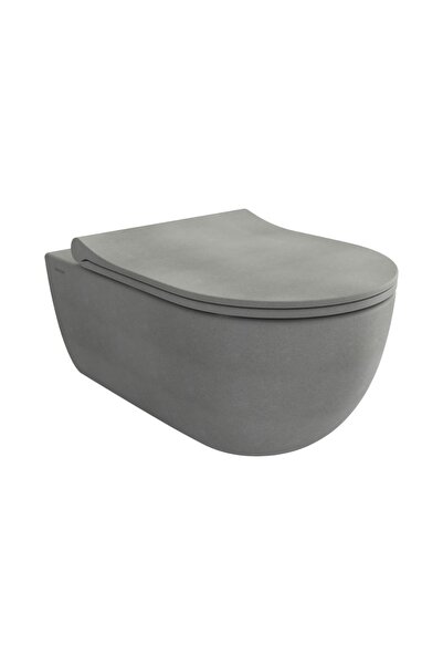 Bocchi V-Tondo Rimless Gizli Taharet Girişli Kısa Asma Klozet Mat Beton 1417-...