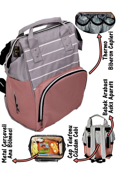 USF Carrycot Bouncer Stroller Baby Carrying Mother Baby Care Bag Set of Two Striped Grey-pink