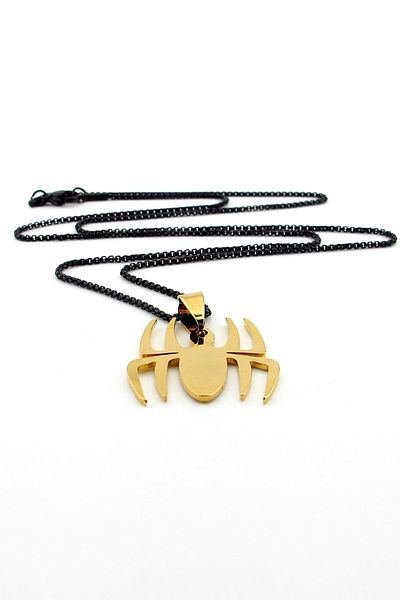 Solfera Yellow Steel Spider Spider Man Black Chain Men's Necklace Q0637