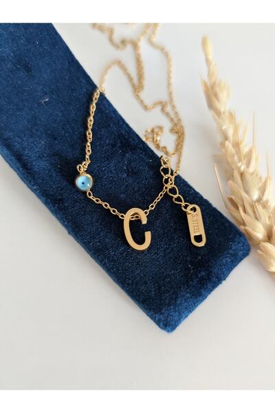 SU PERİSİ TAKI BİJUTERİ Gold Çelik Kararmaz C Harfi Kolye