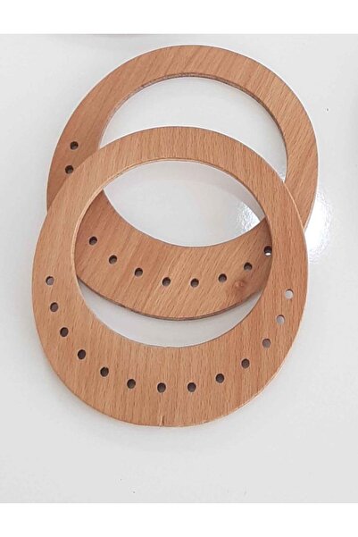 angel çanta aksesuar مقبض حقيبة خشبي بفتحة بيضاوية بلون فاتح مقاس 16.5 × 15 سم