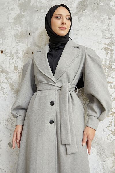 InStyle Γκρι κασμίρ παλτό με μανίκια από μπαλόνι Diana