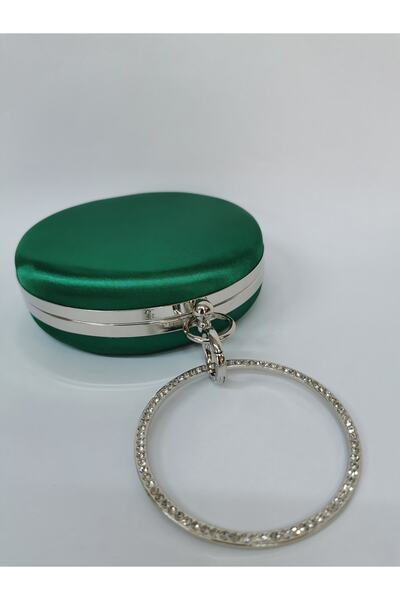 NAZART Women's Satin Green Round Evening Dress Clutch Portfolio Bag