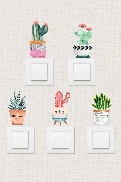 Piksel Grafik Decorative Potted Cactuses Socket Sticker Set of 5