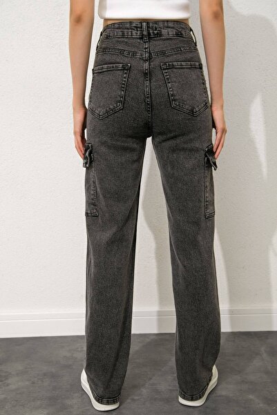 SHEVEGA Smoked Cargo Pocket Lycra Ψηλόμεση Φαρδύ τζιν παντελόνι