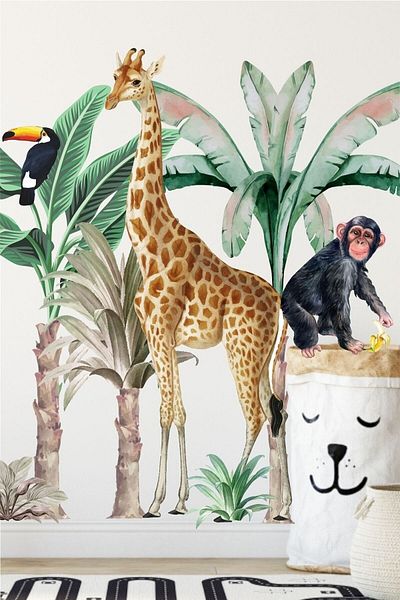 Piksel Grafik Autocolant pentru cameră pentru copii Safari tropical de dimensiuni mari