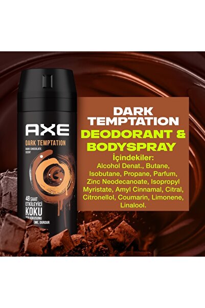 Axe Erkek Deodorant & Bodyspray Dark Temptation 48 Saat Etkileyici Koku Vücut Spreyi 150 Ml