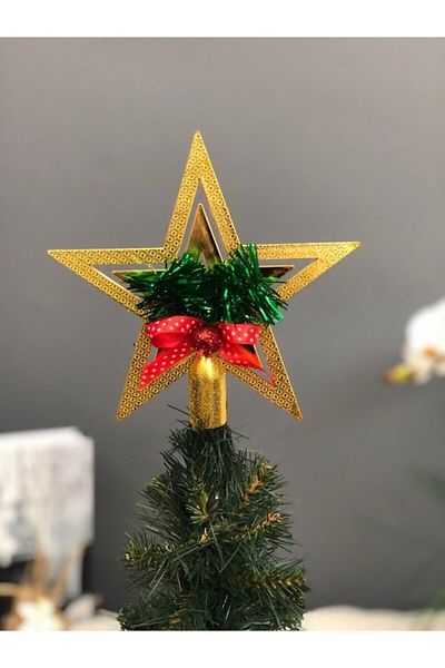 Masalsı Concept 22 Cm Christmas Pine Tree Star Top with Bow Gold Christmas Ornament