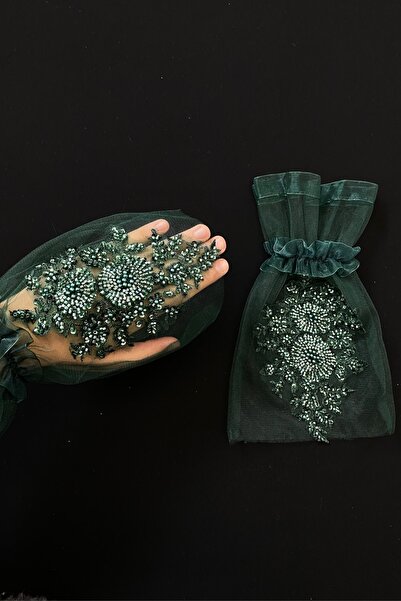 ZEYMERADE Zümrüt Yeşili Vip Delux Gelin Eldiveni, Kına Eldiveni