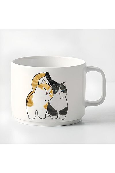 GünayStore Double Turkish Coffee Cup & Espresso Friendly Kittens 180 Ml