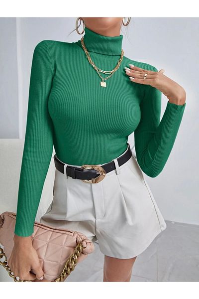 Buteks Benetton Green Cotton - Turtleneck Lycra Camisole Sweater