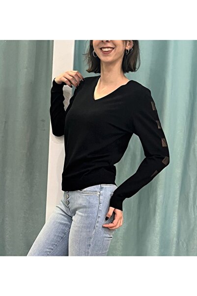 Butik Şans سترة بلوزة تريكو بأكمام ورقبة على شكل حرف V