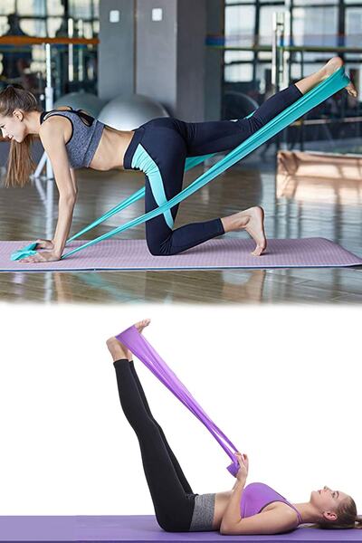 Technojet 5 Pieces of Different Level Resistance Bands and 1 Piece of 130cmx15cm Pilates Tire, Sports Exercise Aerobics