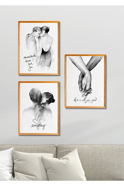 NT Handmade Set de pictură pentru decorațiuni de perete pentru ziua Îndrăgostiților, 3 bucăți, cu aspect de cadru din lemn, pentru living, dormitor, bucătărie