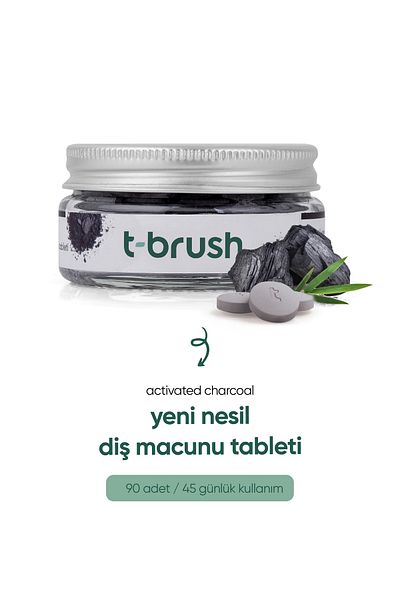 TBRUSH 90 Tablets Natural Toothpaste - Fluoride-Free and Gluten-Free - Activated Charcoal and Tooth Whitening