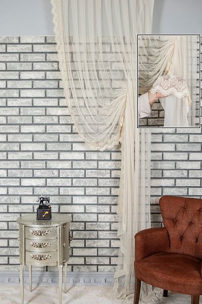 perdemony Special Embroidered Skirt Gathered Double Breasted Background Curtain Grek Floor 1X3 Close Pleat 100 X 270 Cream