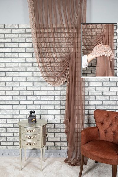perdemony Special Embroidered Skirt Gathered Double Breasted Background Curtain Grek Floor 1X3 Close Pleat 100 X 270 Brown
