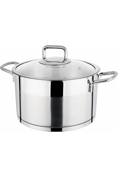 Lines Silver Silver Metal Handled Deep Pot - 22 cm