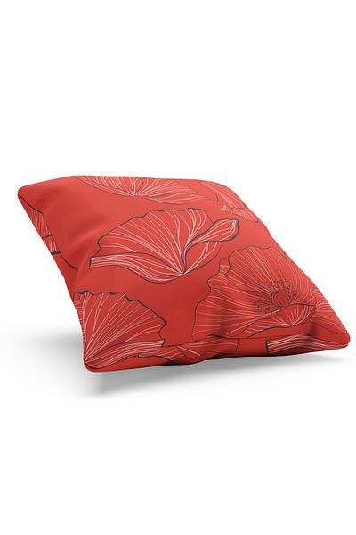 Moud's Double Sided Printed Poppy Red-3 Patterned Suede Throw Pillow Case