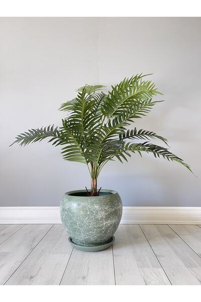 odka 10litre Küre Saksı Tabaklı 23cmx23cmx21cm Mint Yeşili Renk Mermer Desenli