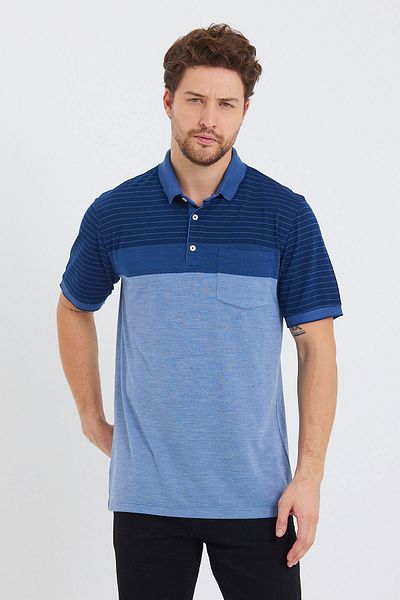 ENQUE Tricou de bază cu model pentru bărbați, albastru, cu gât polo, cu buzunare