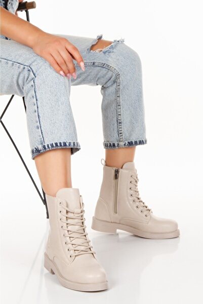 Salim Sırma Beige Zippered Non-Slip Sole Women's Boots